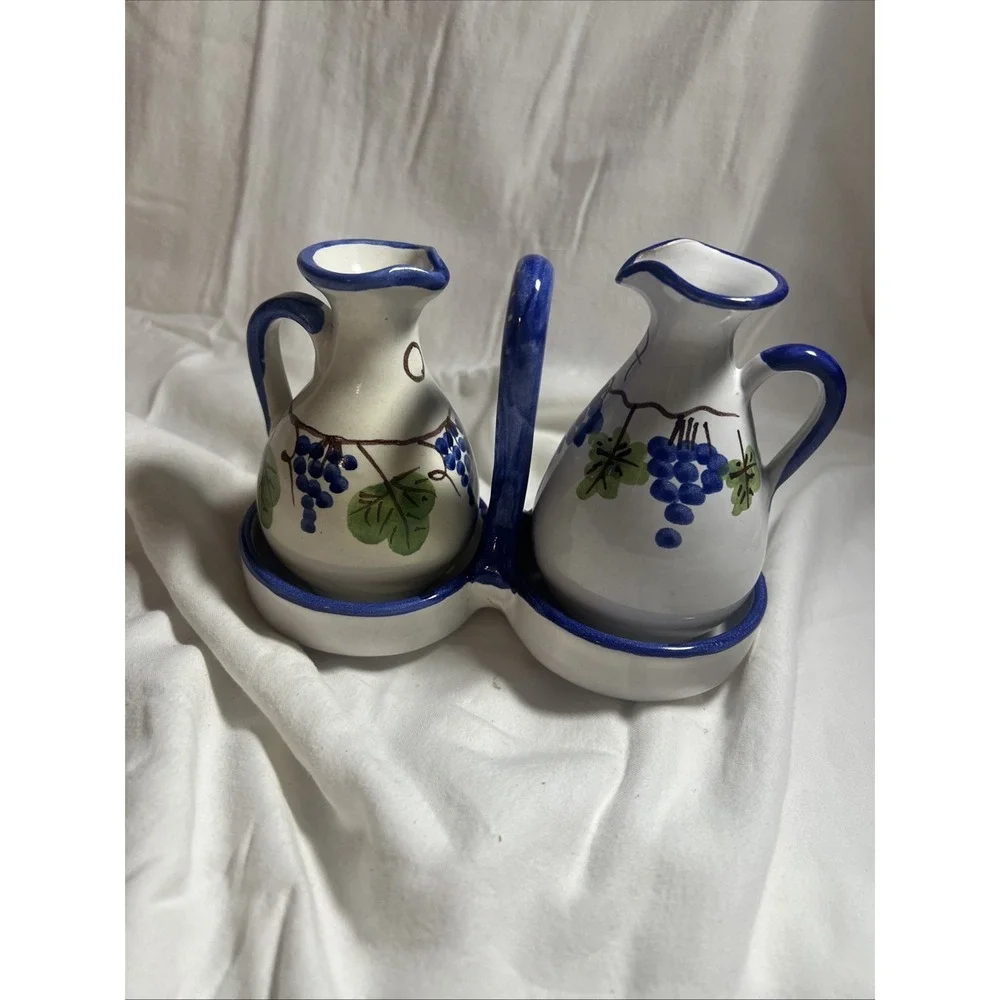 Hand Painted Italian Ceramic Oil & Vinegar Cruet Set Ceramiche Giovanni Vietri